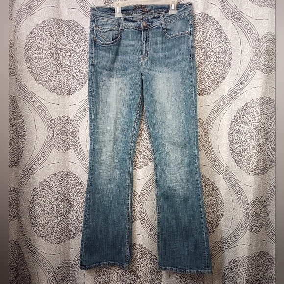 Foster Jeans Co Bootcut Leg Women's10 Blue Flap Back Pockets Stone Low Rise - Picture 2 of 12